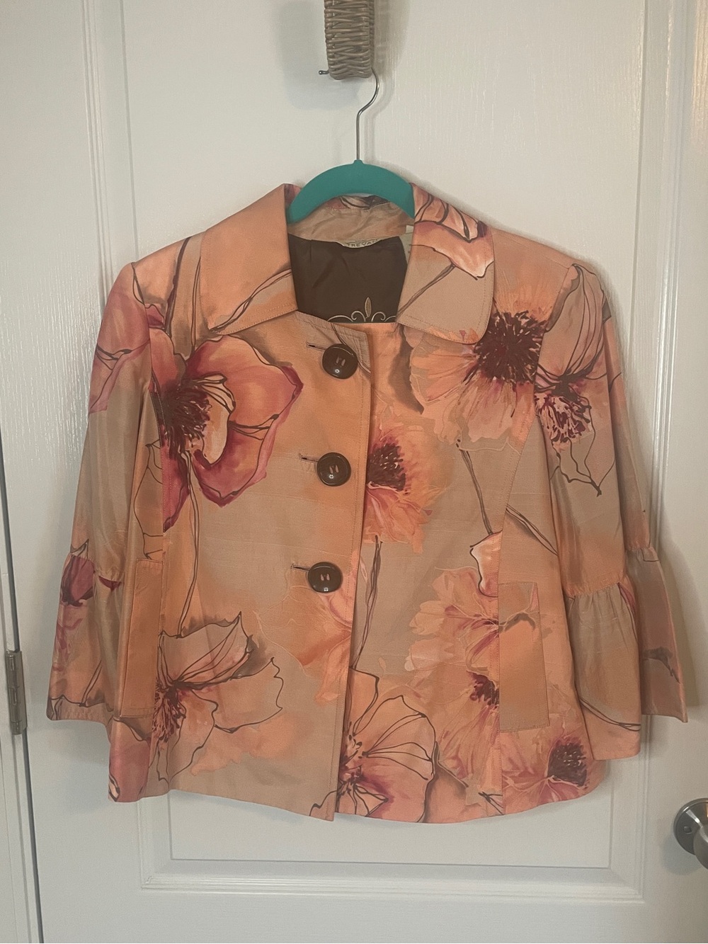 Trevan Jacket Women 10 Cape Floral Lined 3/4 Bell Sleeve